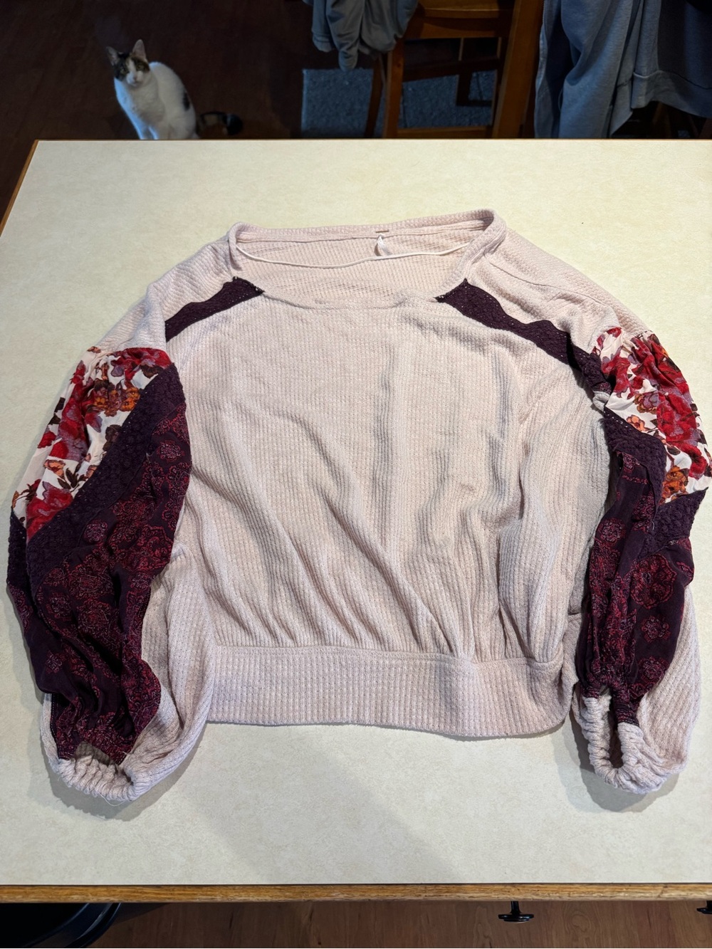 Women's Pink Mixed-Media Balloon Sleeve Top